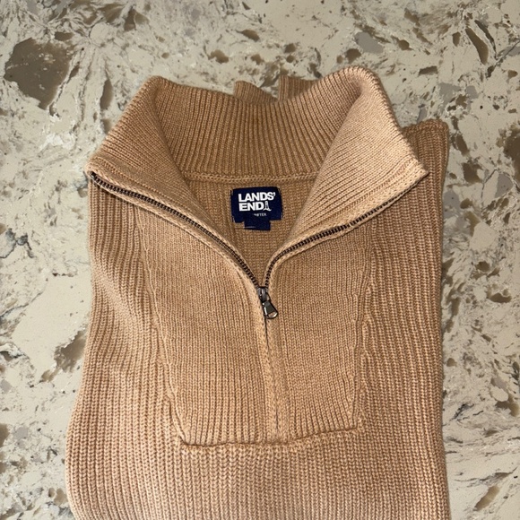 NWT Women’s Lands’ End Drifter Beige Cotton 1/4 Zip Pullover Sweater Size LP - Picture 3 of 5